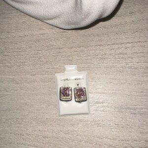 Sterling Silver Pink Stone Earrings